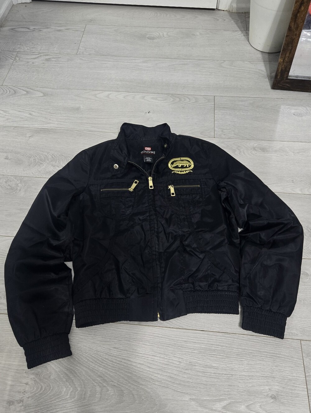 Vintage Y2K Ecko Red Nylon Utility Bomber Jacket - Black Gold